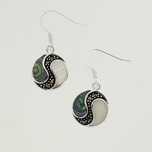 Marsala Silver Plated Marcasite & Mother of Pearl Earrings - image 
