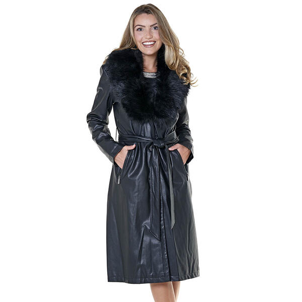 Womens Kenneth Cole Belted Faux Leather Trench Coat - image 