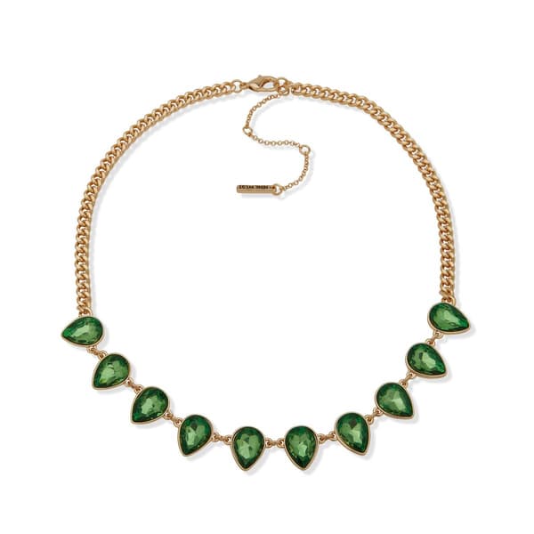 Nine West Gold-Tone & Green Stone Frontal Necklace - image 