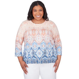 Plus Size Alfred Dunner 3/4 Sleeve Medallion Ombre Tee