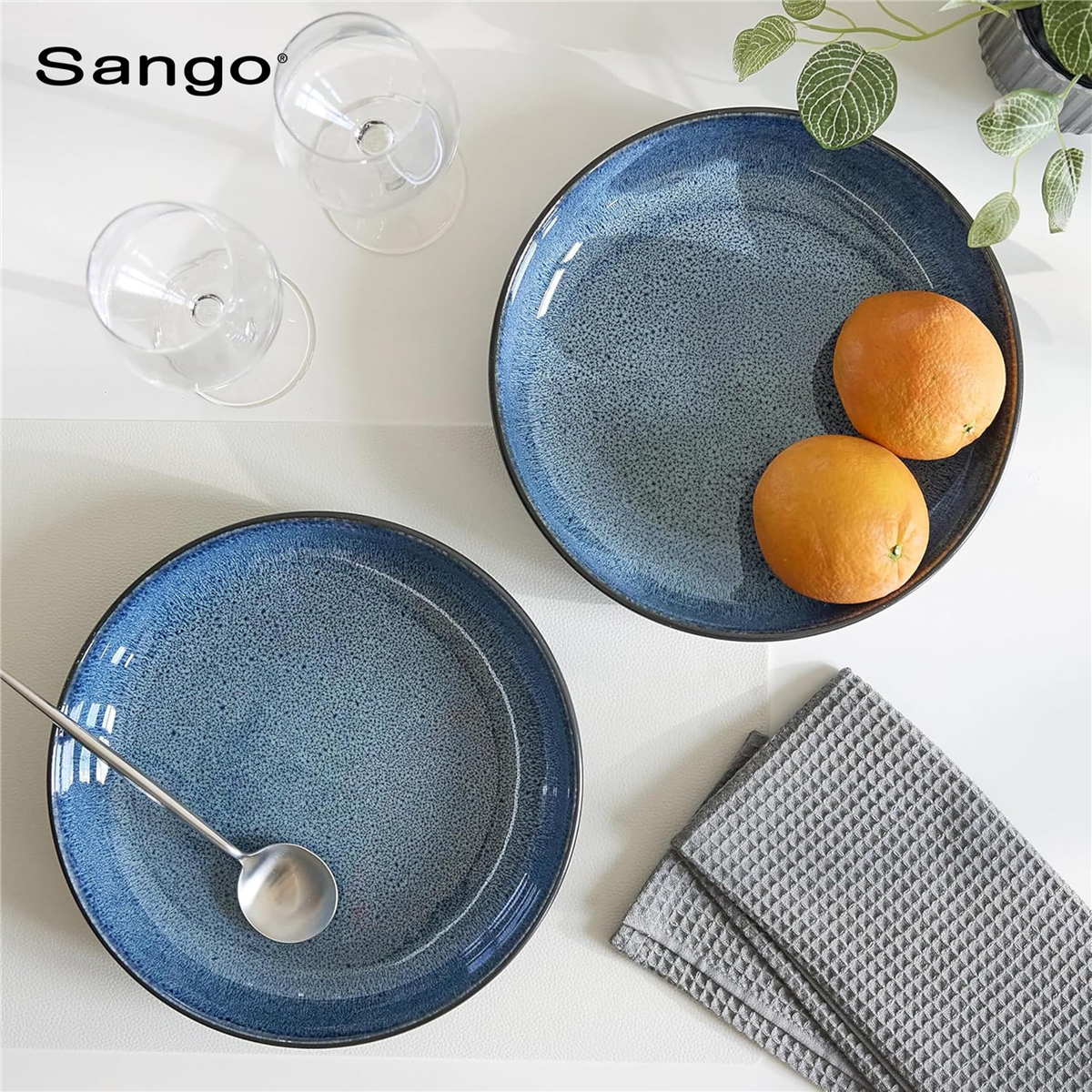 Sango Resona Blue/Black Large Ceramic Serving Bowl - Set of 2