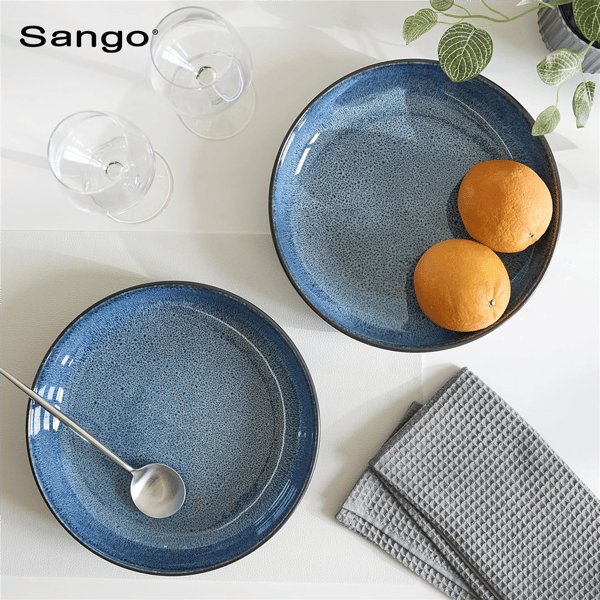 Sango Resona Blue/Black Large Ceramic Serving Bowl - Set of 2
