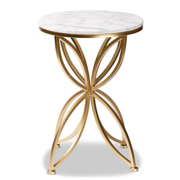 Baxton Studio Jaclyn Gold Metal End Table w/ Marble Tabletop