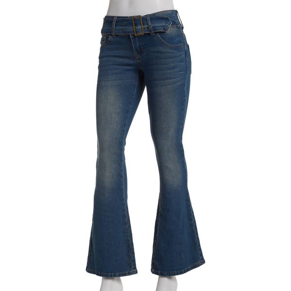 Juniors Gogo Jeans Astoria Belted Denim Flare Jeans - image 