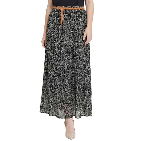 Petite NY Collection Pull On Printed Chiffon Ankle Lengh Skirt W