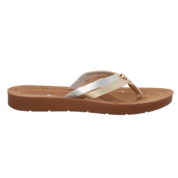 Womens Caribbean Joe Metallic Multi Thong Sandals