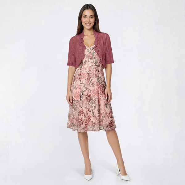 Petite Connected Apparel Floral Crochet Jacket Dress - image 