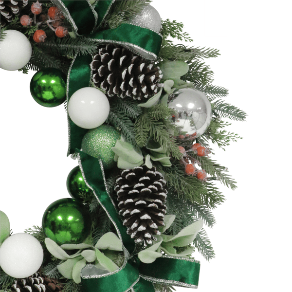 Puleo International Pre-Lit White& Green Adorned Christmas Wreath