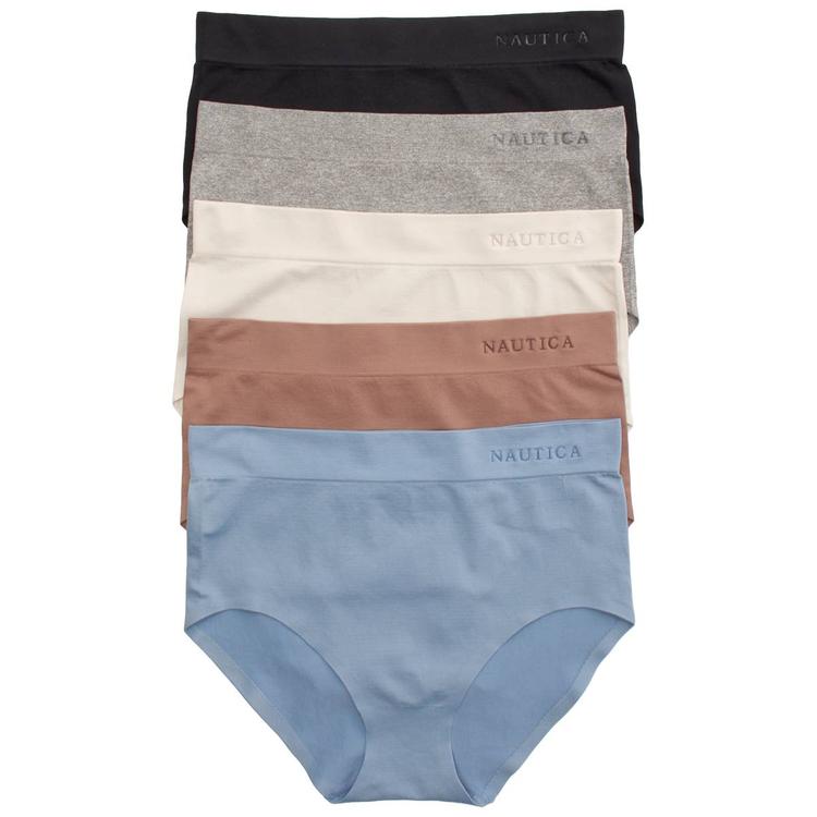 Womens Nautica 5pk. Bonded Edges Logo Brief Panties - NT9371-5PKN