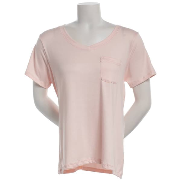 Womens Rene Rofe Short Sleeve Solid V-Neck Tee with Pocket - image 