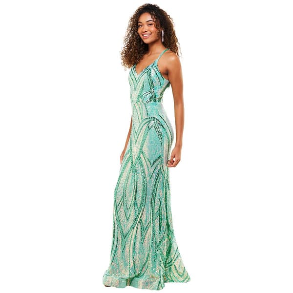 Juniors Crystal Doll Placement Sequin Mermaid Sheath Dress