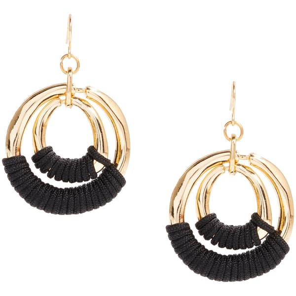Ashley Cooper(tm) Gold Hoop Earrings Wrapped in Black Cord - image 