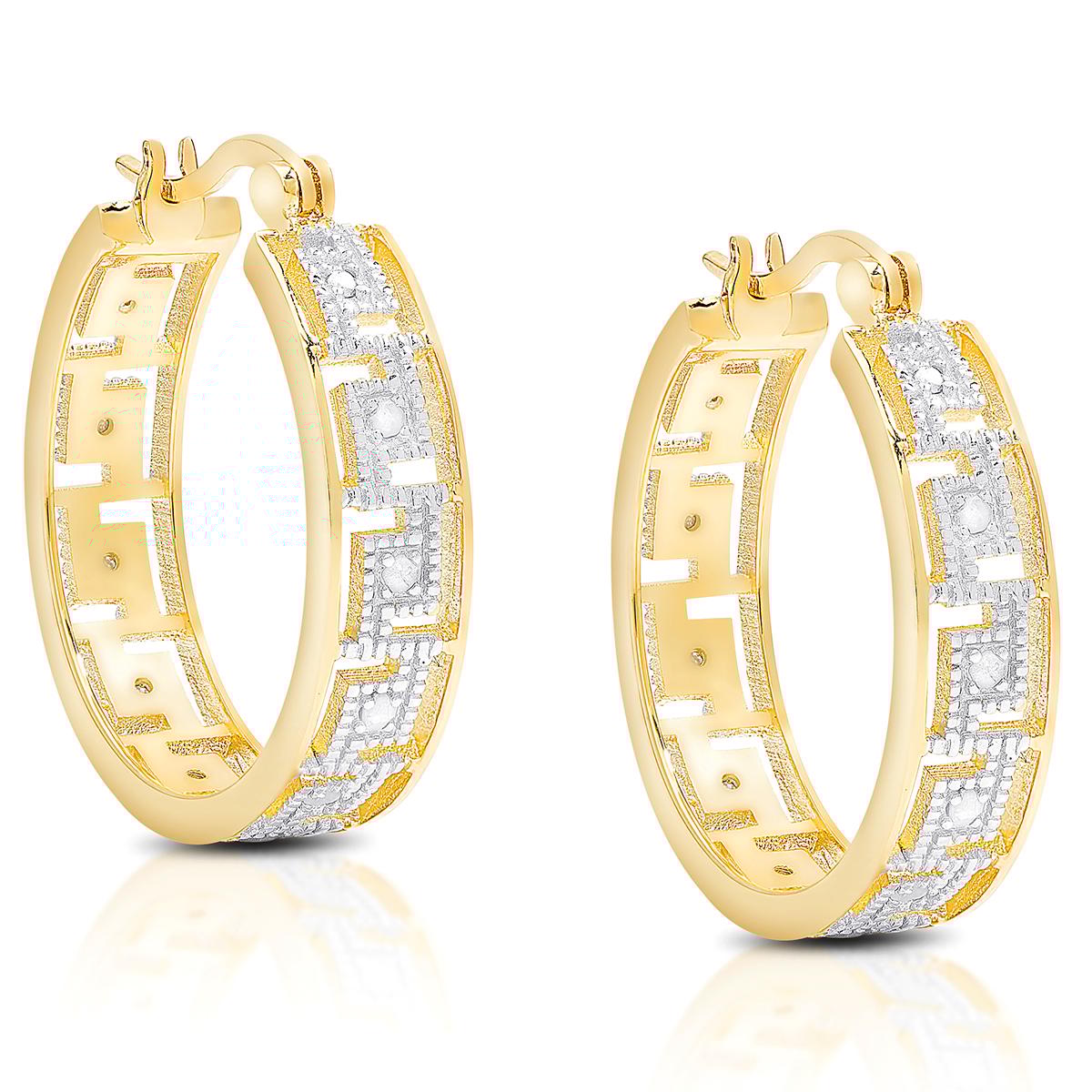 Accents by Gianni Argento Gold Diamond Greek Key Hoop...