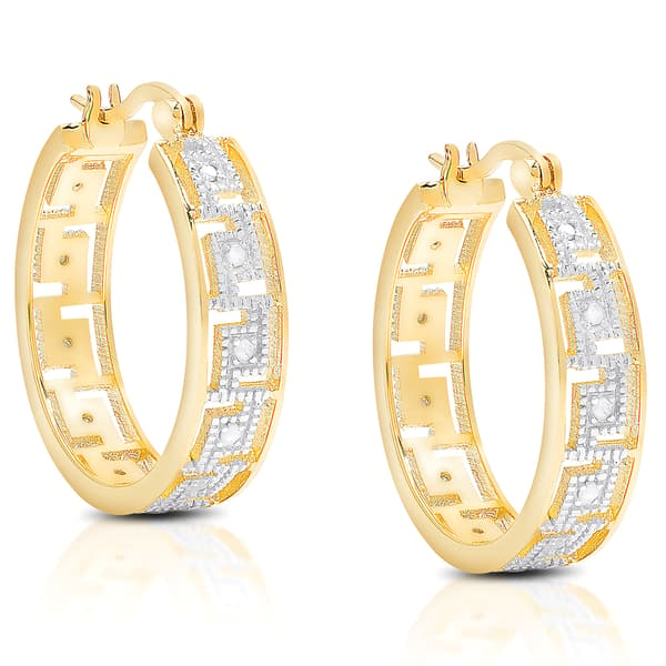 Accents by Gianni Argento Gold Diamond Greek Key Hoop Earrings - image 