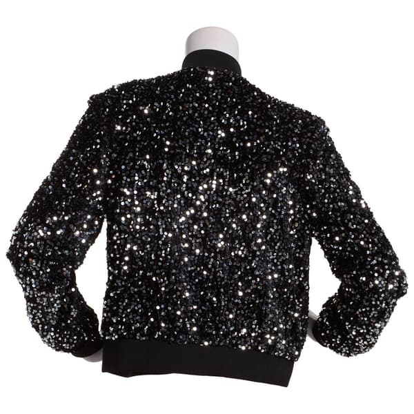 Womens Nanette Lepore Silver Sequin Velvet Bomber Jacket