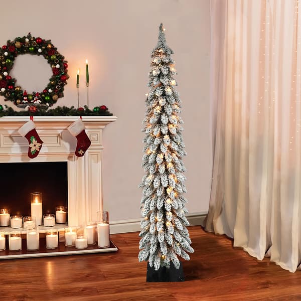 Puleo International 6ft. Pre-Lit Flocked Alpine Christmas Tree