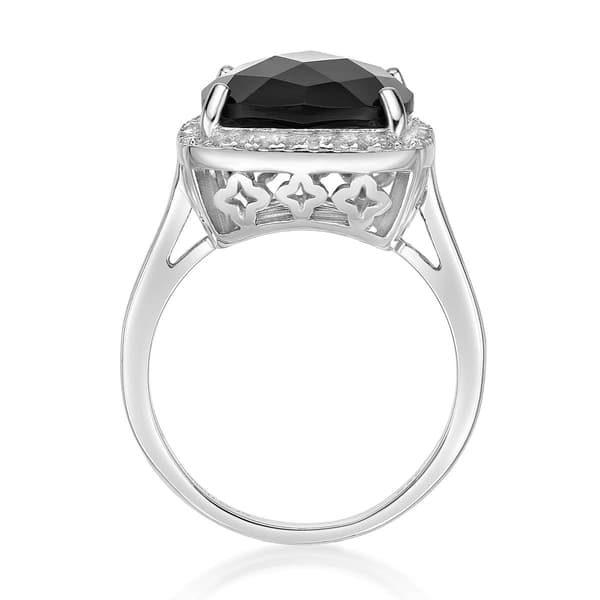 Gemminded Sterling Silver Cushion Onyx & White Topaz Ring