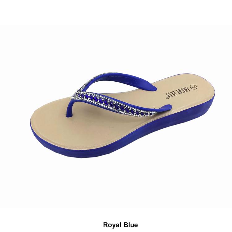 Womens Ashley Blue Crystal Beaded Jellies Flip Flops