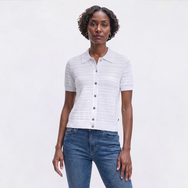 Womens Nautica Short Sleeve Pointelle Solid Polo Sweater - image 