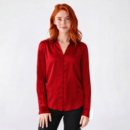 Juniors A. Byer Satin Button Front Collared Blouse