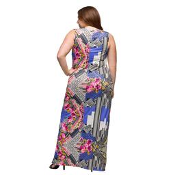 Plus Size 24/7 Comfort Apparel Geometric Floral Maxi Dress