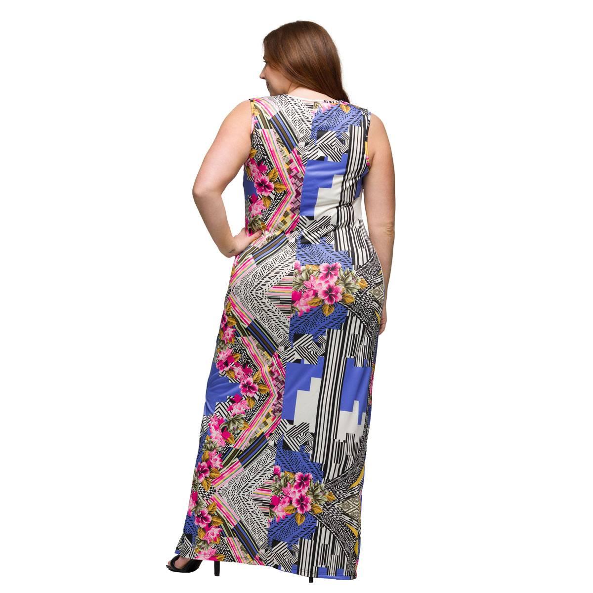 Plus Size 24/7 Comfort Apparel Geometric Floral Maxi Dress