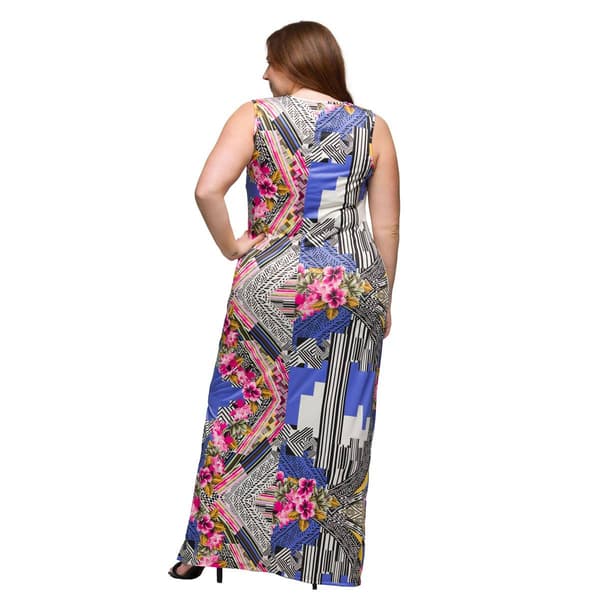 Plus Size 24/7 Comfort Apparel Geometric Floral Maxi Dress