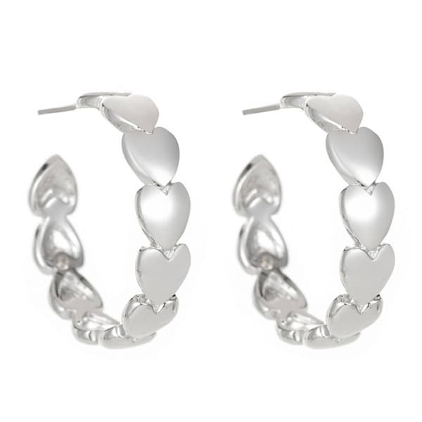 Gloria Vanderbilt 24mm Silver-Tone Hearts C-Hoop Earrings