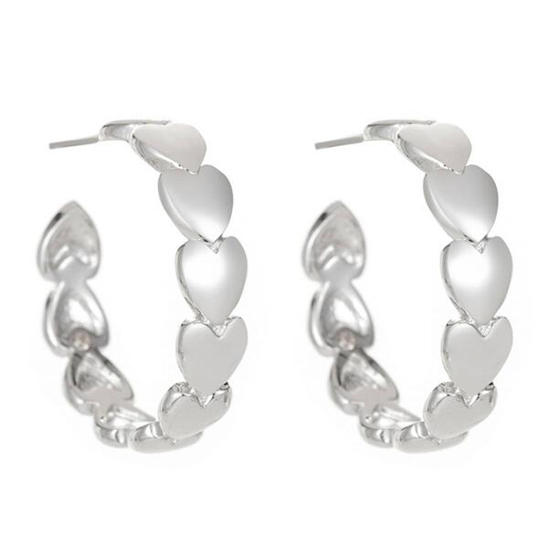 Gloria Vanderbilt 24mm Silver-Tone Hearts C-Hoop Earrings - image 