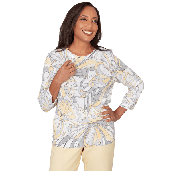 Petites Alfred Dunner Al Fresco Abstract  Butterfly Ribbed Crew - image 