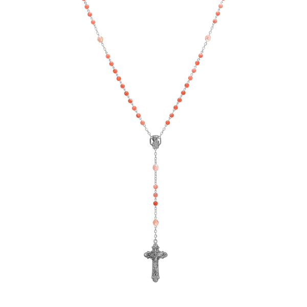 Symbols of Faith Silver-tone Beaded Crucifix Rosary - Pink - image 