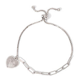 Accents Silver Plated Diamond Accent Open Heart Charm Bracelet