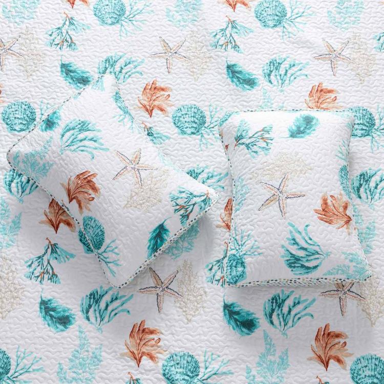 FreshFolds 3pc. Coastal Shell Themed Bedspread Quilt Set