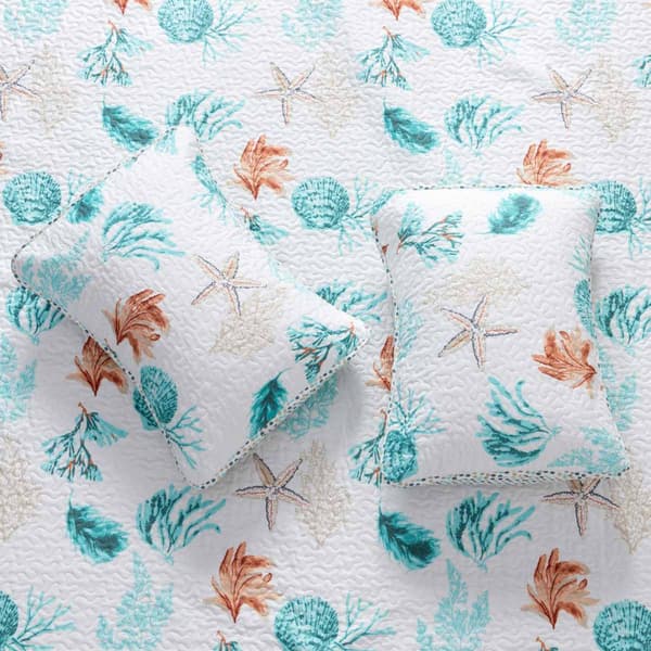 FreshFolds 3pc. Coastal Shell Themed Bedspread Quilt Set