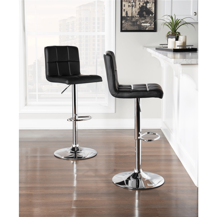 Linon Home Decor Brandt Black Faux Leather Adjustable Barstool