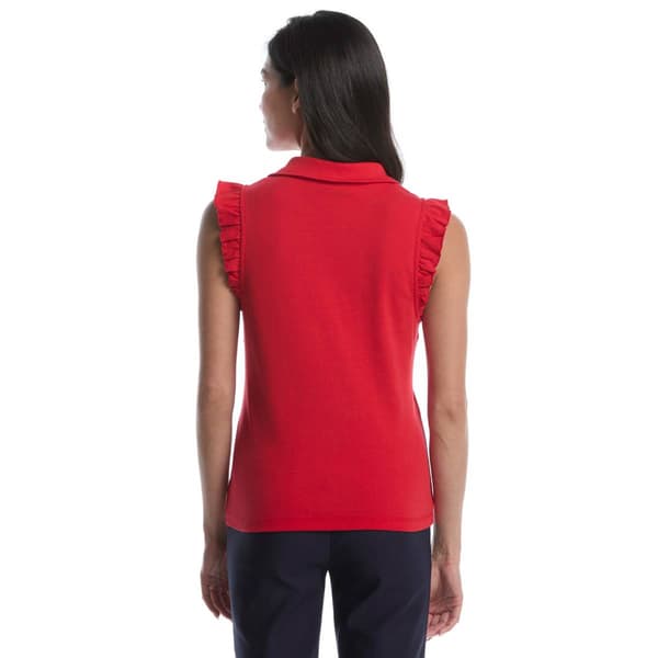 Petite Rafaella® Sleeveless Ruffle Trim Solid Polo