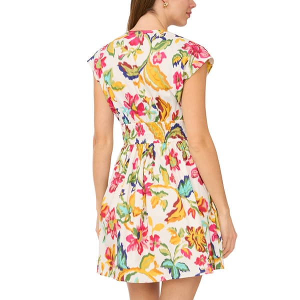Womens Cece Cap Sleeve Floral Cotton Poplin Fit & Flare Dress