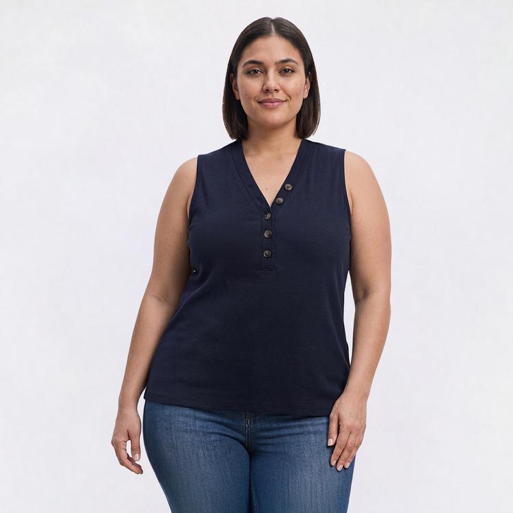 Plus Size Architect(R) Ribbed Button Front Henley Tank Top