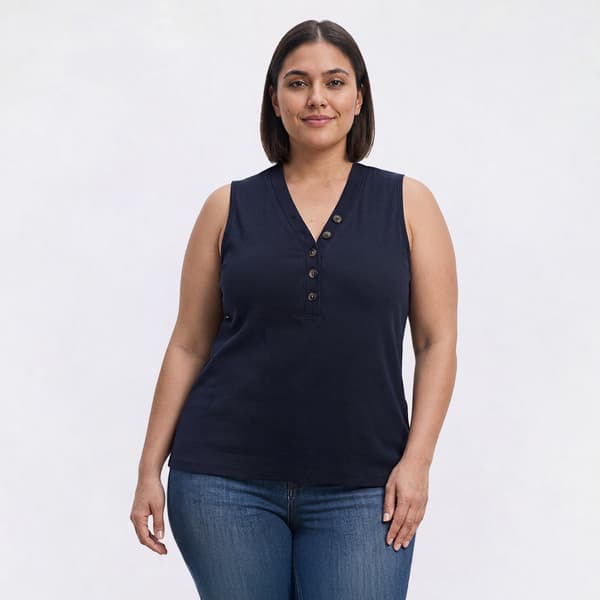 Plus Size Architect(R) Ribbed Button Front Henley Tank Top - image 