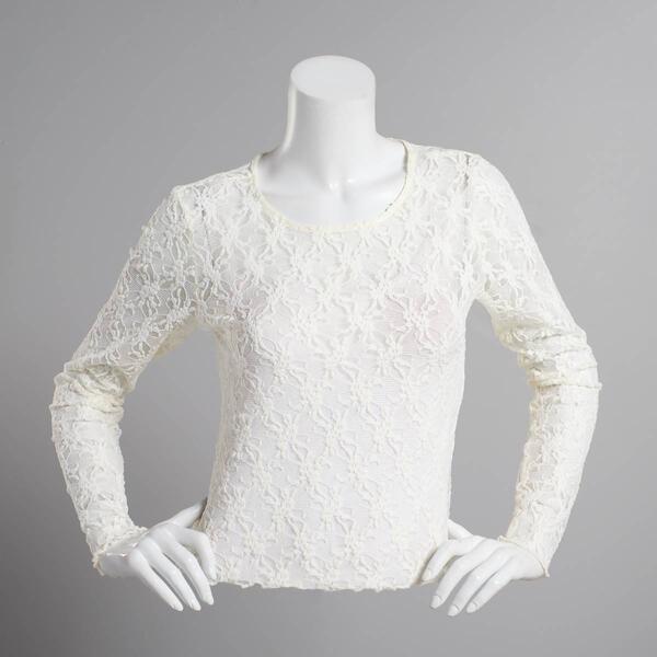 Juniors No Comment Floral Long Sleeve Lace Tee - image 