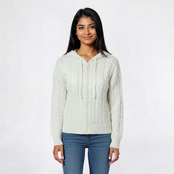 Juniors Pink Rose Cable Zip Hoodie Cardigan