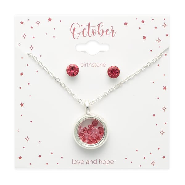 October Mini Birthstone Shaker Necklace & Earring Set