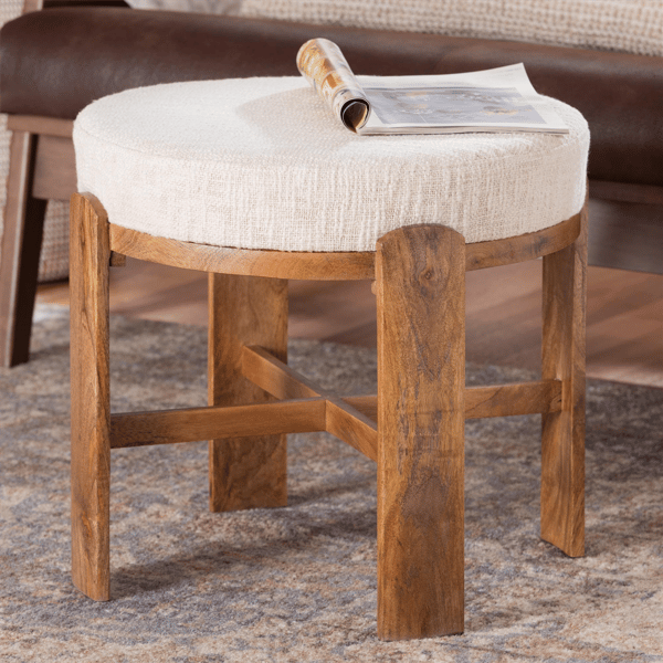 Baxton Studio Whitfield Round Upholstered Fabric Ottoman Stool