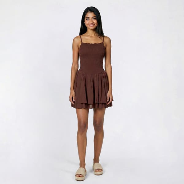 Juniors No Comment V Waist Smock Tier Romper With Shorts