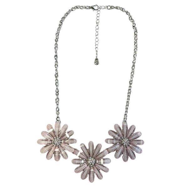 Ashley Cooper&#40;tm&#41; Silver-Tone Necklace w/ Pink Flowers & Glass Pave - image 