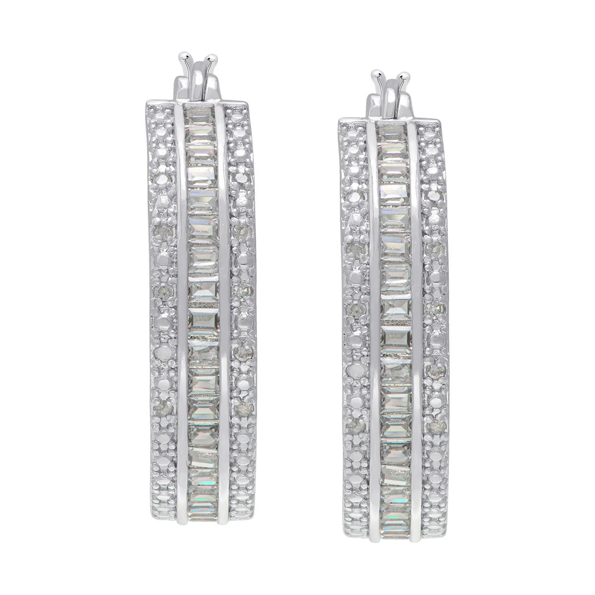 Gianni Argento Diamond and CZ Baguette Hoop Earrings