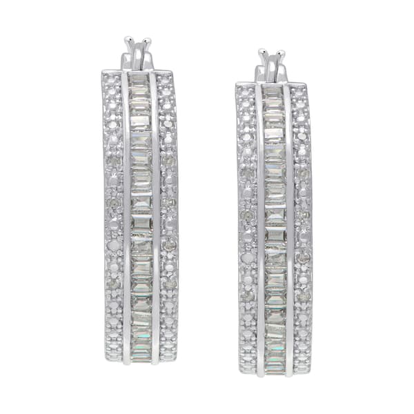 Gianni Argento Diamond and Cubic Zirconia Baguette Hoop Earrings - image 