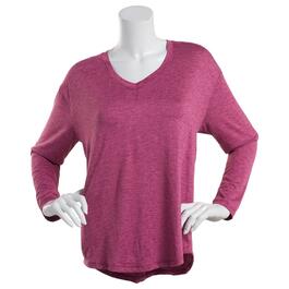 Womens RBX Double Peached V-Neck Long Sleeve Round Hem Top
