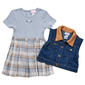 Girls (4-6x) Little Lass® 2pc. Rib Top Plaid Dress w/ Denim Vest - image 2