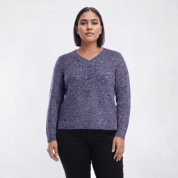 Plus Size Hasting & Smith Long Sleeve V-Neck Shaker Sweater